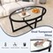 Modern Oval Glass Coffee Table with Acacia Wood Base for Living Room